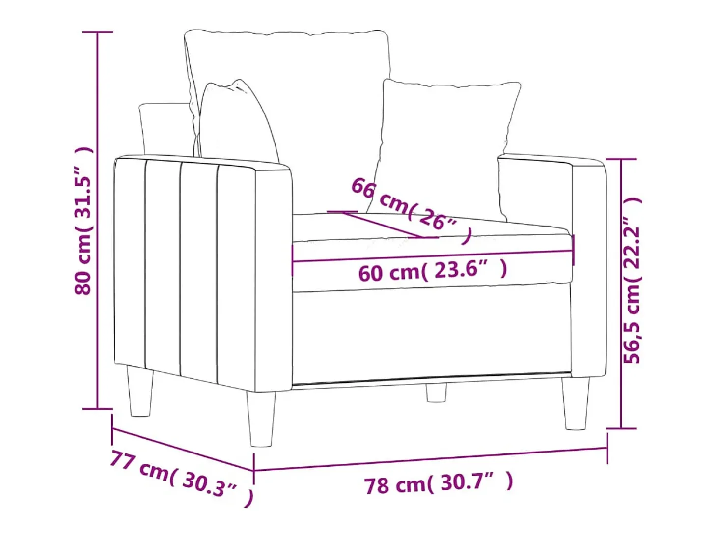 Sillón Gris Oscuro 60 cm Terciopelo