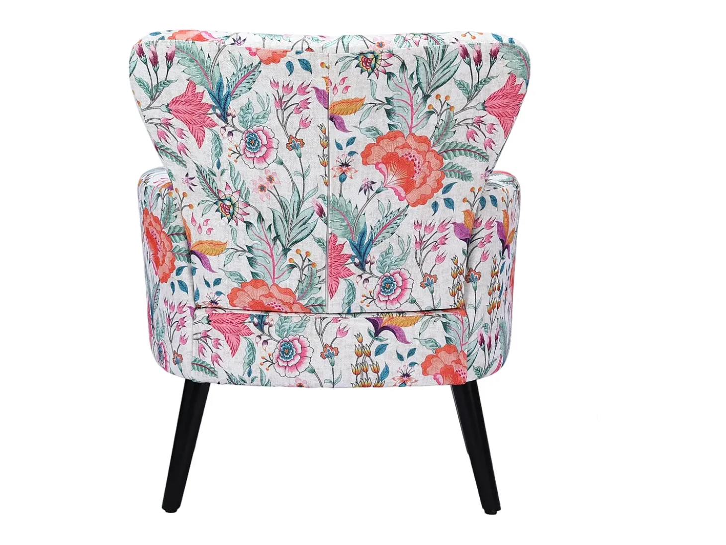 Sillón individual estampado Naranja Floral, Tela efecto lino, Patas de madera y estructura metálica, 76 x 62 x 73 cm
