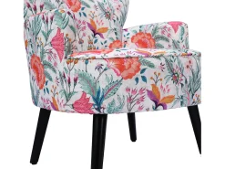 Sillón individual estampado Naranja Floral, Tela efecto lino, Patas de madera y estructura metálica, 76 x 62 x 73 cm