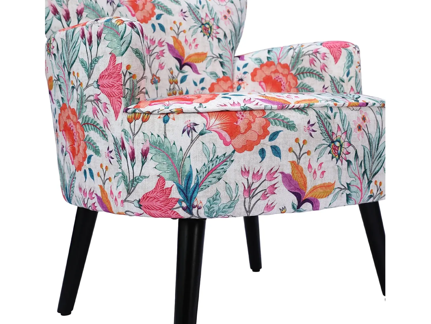Sillón individual estampado Naranja Floral, Tela efecto lino, Patas de madera y estructura metálica, 76 x 62 x 73 cm