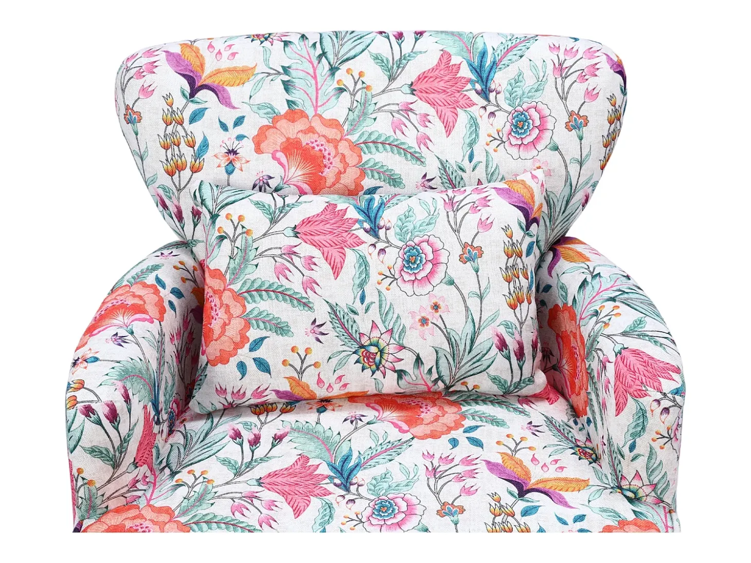 Sillón individual estampado Naranja Floral, Tela efecto lino, Patas de madera y estructura metálica, 76 x 62 x 73 cm