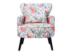 Sillón individual estampado Naranja Floral, Tela efecto lino, Patas de madera y estructura metálica, 76 x 62 x 73 cm