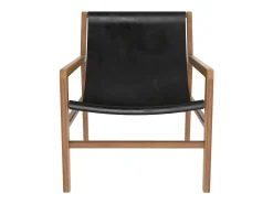 Sillón lounge de teca y cuero de vaca negro - Apache