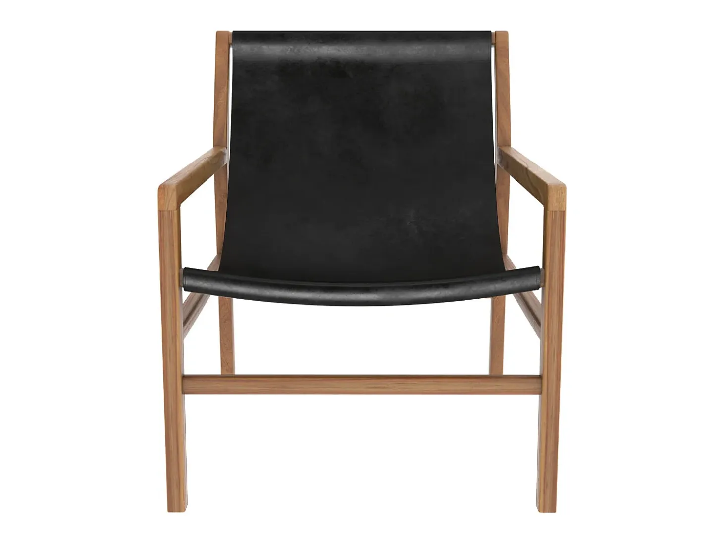 Sillón lounge de teca y cuero de vaca negro - Apache