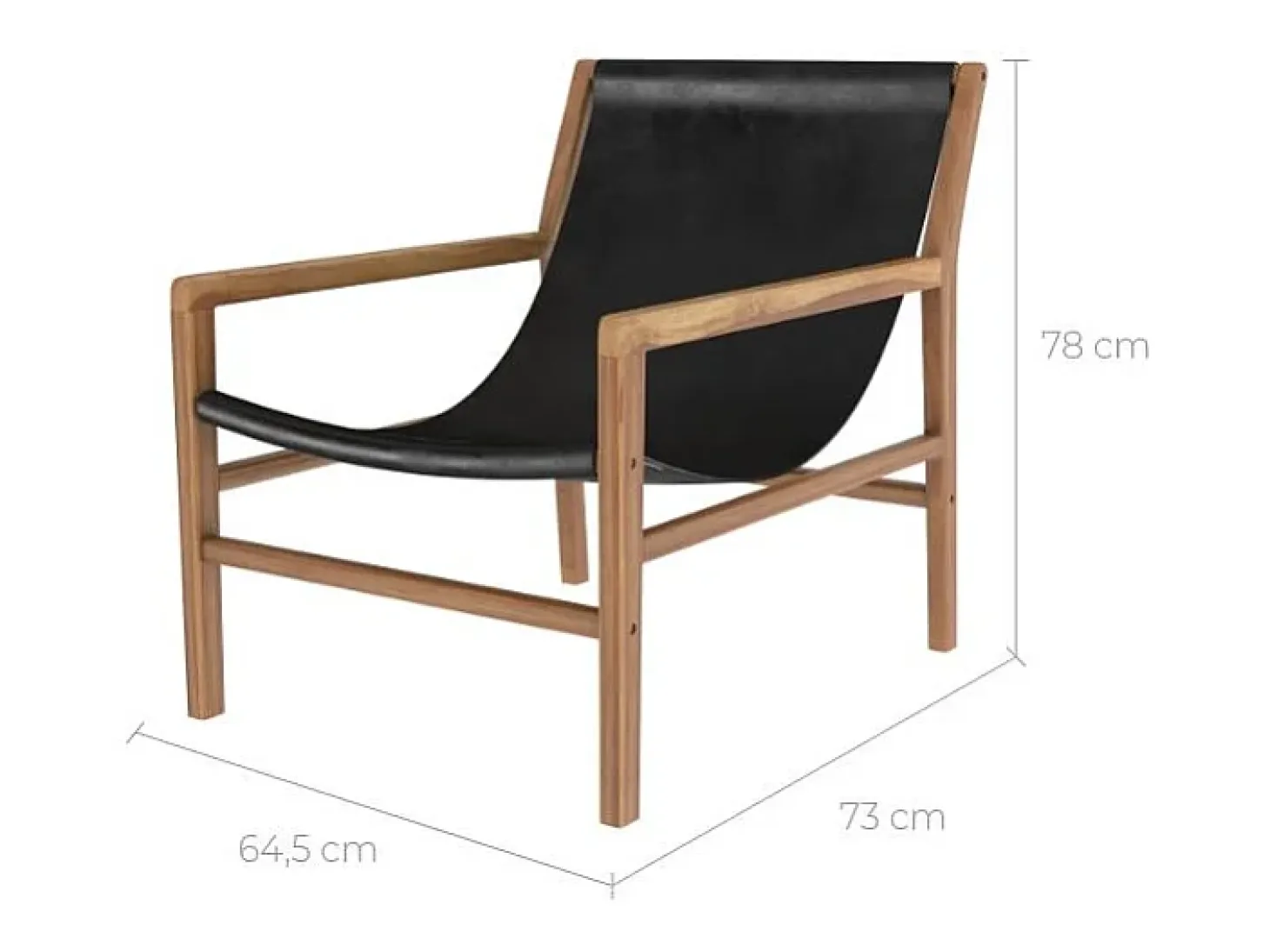 Sillón lounge de teca y cuero de vaca negro - Apache