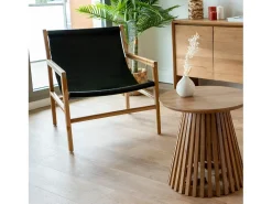Sillón lounge de teca y cuero de vaca negro - Apache