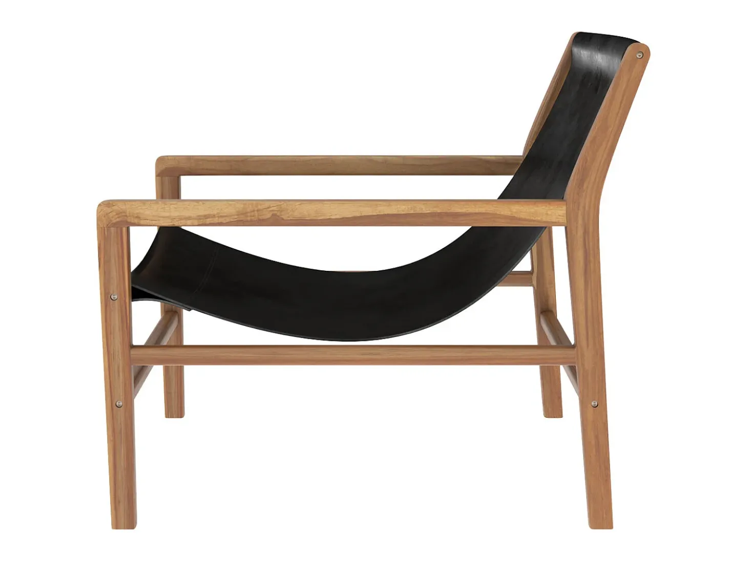 Sillón lounge de teca y cuero de vaca negro - Apache