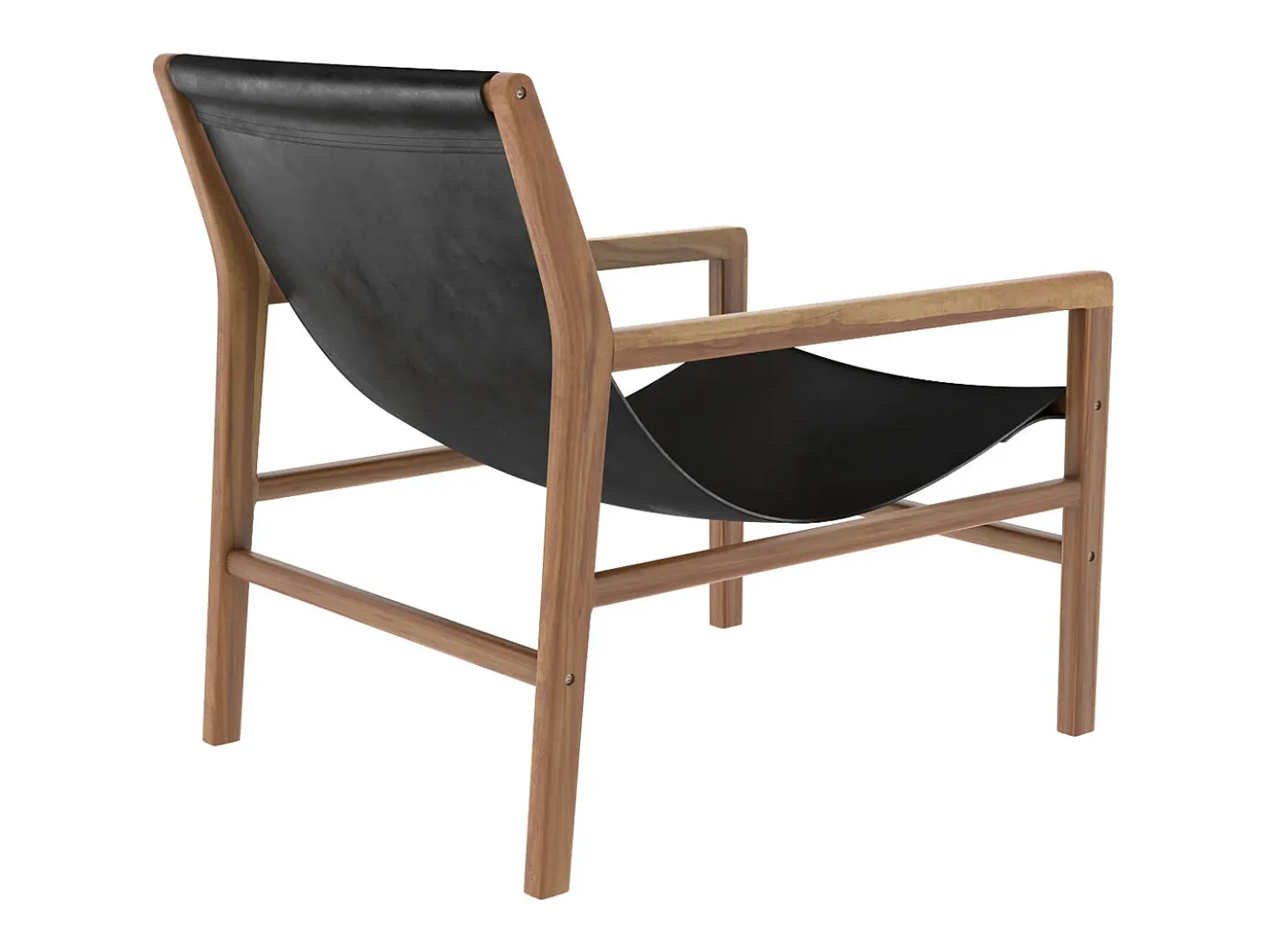 Sillón lounge de teca y cuero de vaca negro - Apache