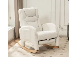 Sillón mecedor blanco con reposabrazos, respaldo y reposapiés retráctil - tela afelpada - para salas de estar y estudios