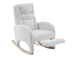 Sillón mecedor blanco con reposabrazos, respaldo y reposapiés retráctil - tela afelpada - para salas de estar y estudios