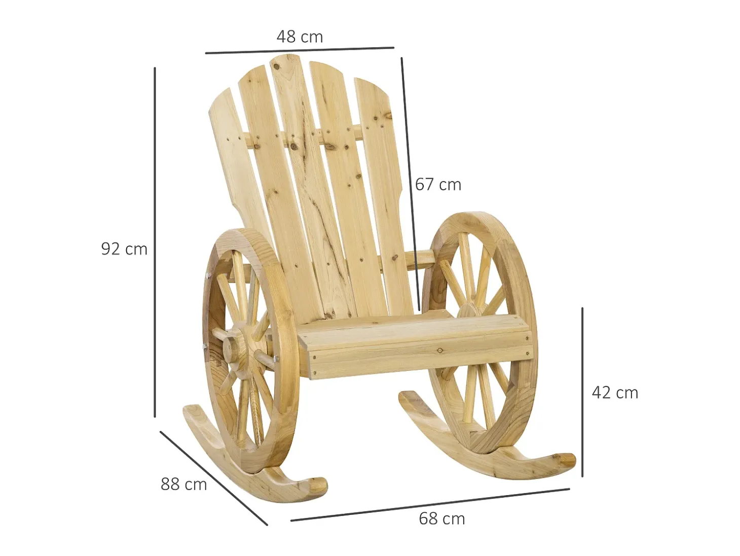 Sillón mecedor, diseño rústico, madera maciza, con ruedas, madera natural (68x88x92 cm)