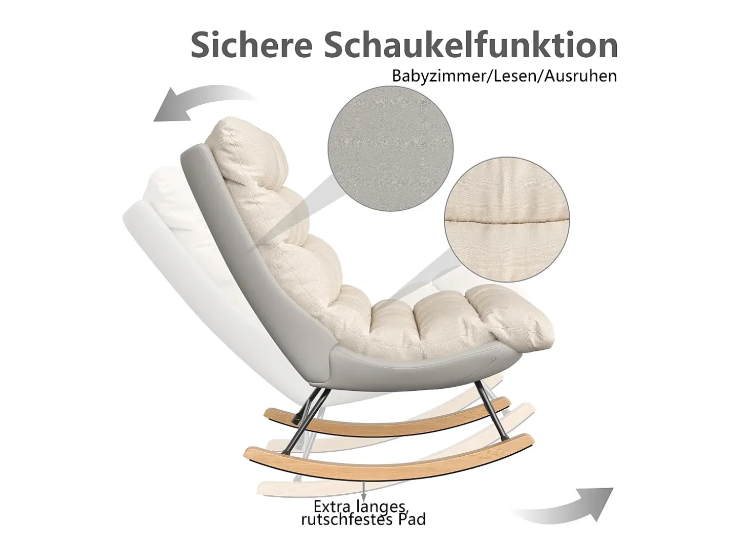 Sillón Mecedor Tapizado con Respaldo Regulable para Salón - Dormitorio, Balcón - 83 x 72 x 93 cm
