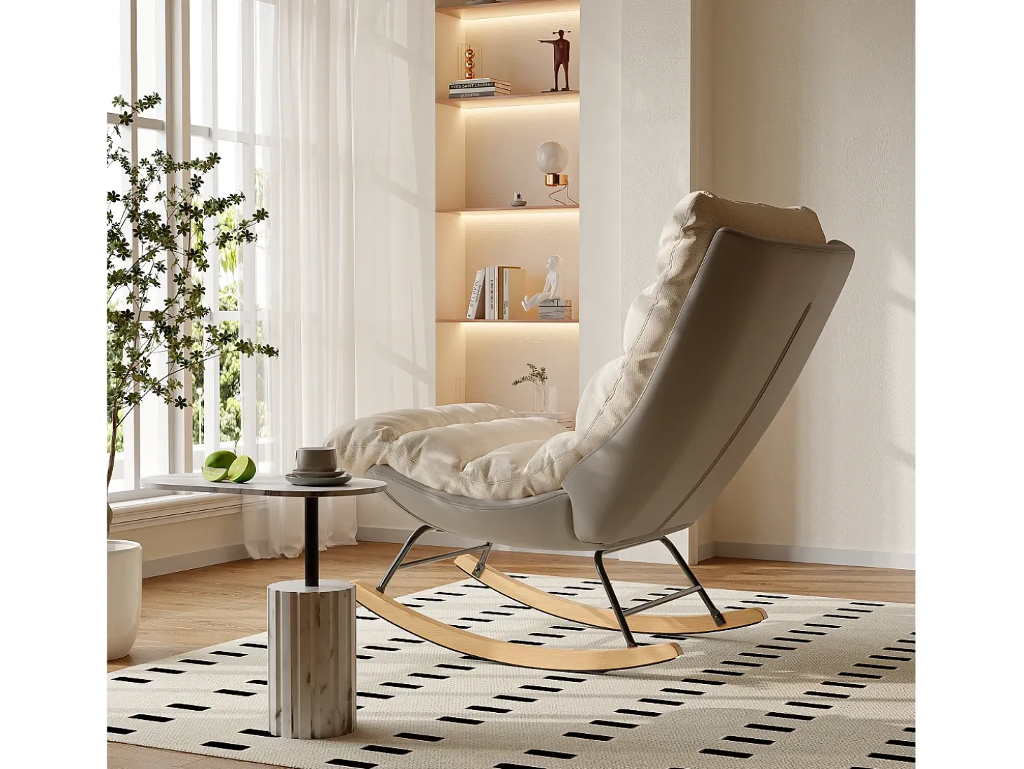 Sillón Mecedor Tapizado con Respaldo Regulable para Salón - Dormitorio, Balcón - 83 x 72 x 93 cm