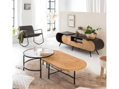 Sillón mecedora de cuero negro con almacenamiento integrado para adultos - Estilo industrial vintage