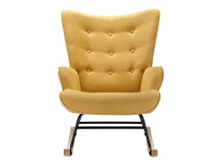 Sillón mecedora de lino amarillo mostaza con patas mecedoras y botones decorativos en el respaldo ELMINA II