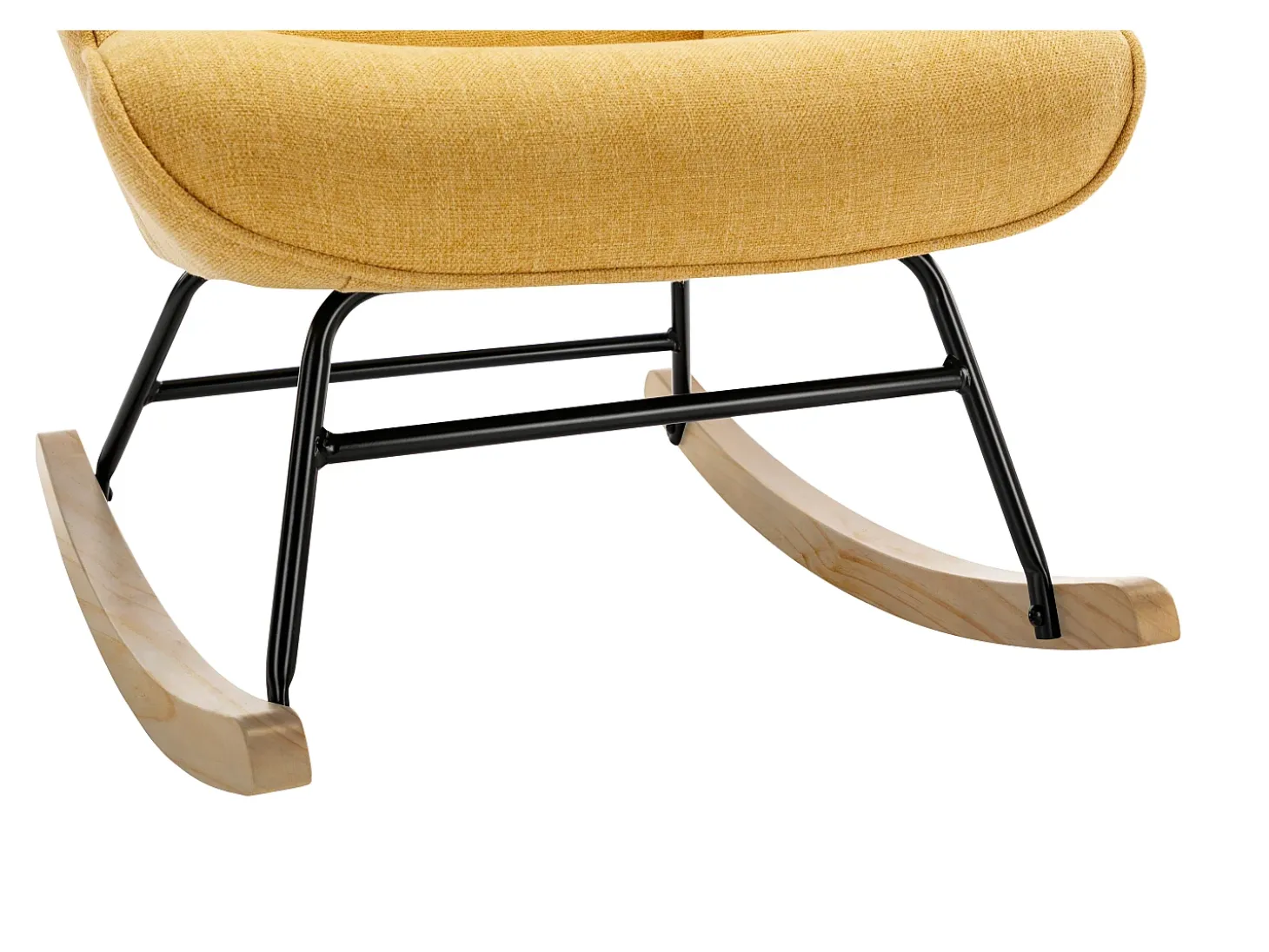 Sillón mecedora de lino amarillo mostaza con patas mecedoras y botones decorativos en el respaldo ELMINA II