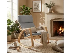 Sillón mecedora de madera con diseño escandinavo Aalborg - Gris claro
