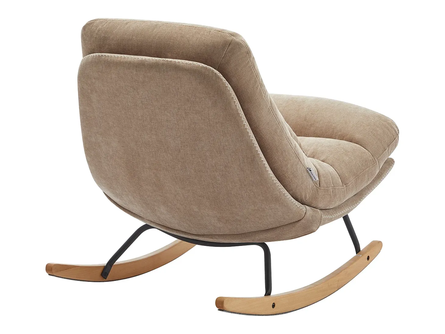 Sillón mecedora de tela color topo con base de madera RELIACO