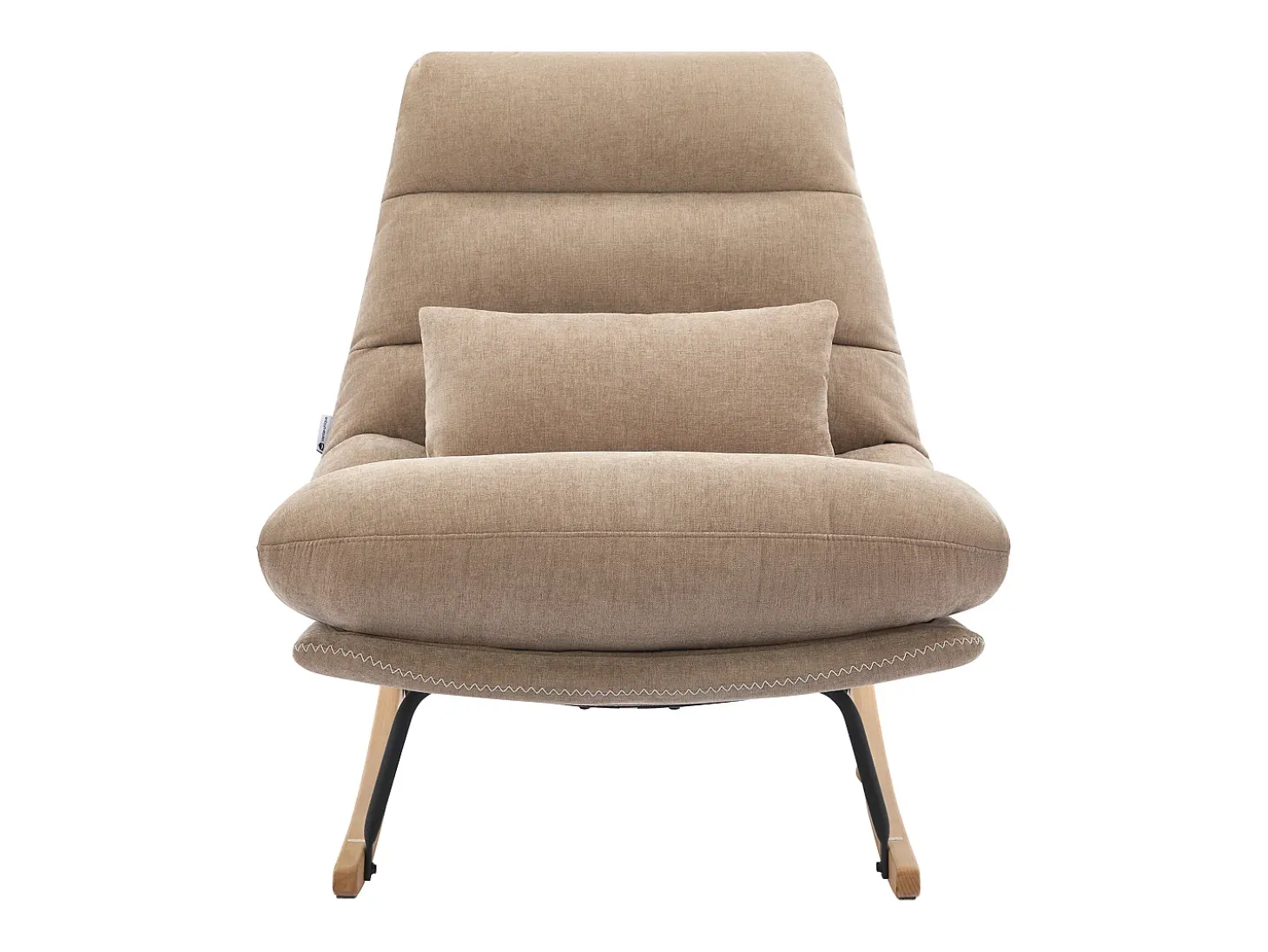 Sillón mecedora de tela color topo con base de madera RELIACO