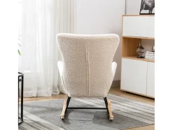 Sillón mecedora, sillón relax, sillón lounge, reposabrazos, con patas de madera, tejido peluche Teddy beige, carga máxima: 150 kg