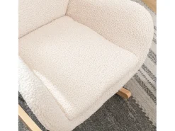Sillón mecedora, sillón relax, sillón lounge, reposabrazos, con patas de madera, tejido peluche Teddy beige, carga máxima: 150 kg