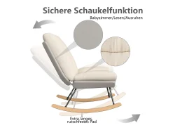 Sillón Mecedora Tapizado - Con Respaldo Regulable, Para Salón - Dormitorio, Balcón - 90,5 x 74 x 98 cm