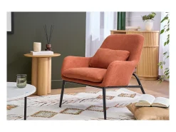 Sillón moderno de tejido efecto aterciopelado terracota y metal negro MAXINE