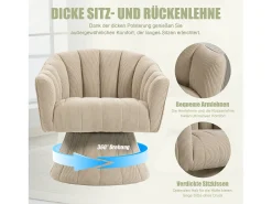 Sillón moderno giratorio 360° - 70 x 66 x 72 cm - con asiento y respaldo ergonómicos + reposabrazos - terciopelo - caqui
