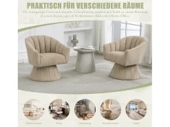 Sillón moderno giratorio 360° - 70 x 66 x 72 cm - con asiento y respaldo ergonómicos + reposabrazos - terciopelo - caqui