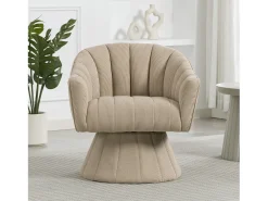 Sillón moderno giratorio 360° - 70 x 66 x 72 cm - con asiento y respaldo ergonómicos + reposabrazos - terciopelo - caqui