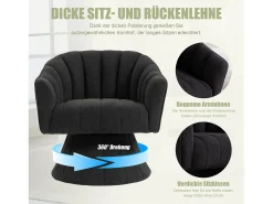 Sillón moderno giratorio 360° - 70 x 66 x 72 cm - con asiento y respaldo ergonómicos + reposabrazos - terciopelo - negro