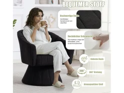 Sillón moderno giratorio 360° - 70 x 66 x 72 cm - con asiento y respaldo ergonómicos + reposabrazos - terciopelo - negro