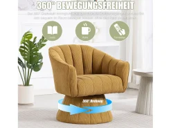 Sillón moderno giratorio 360° - 70 x 66 x 72 cm - con asiento y respaldo ergonómicos + reposabrazos - terciopelo - Amarillo