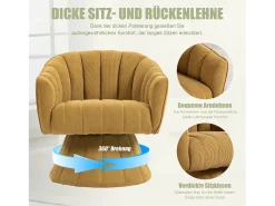 Sillón moderno giratorio 360° - 70 x 66 x 72 cm - con asiento y respaldo ergonómicos + reposabrazos - terciopelo - Amarillo