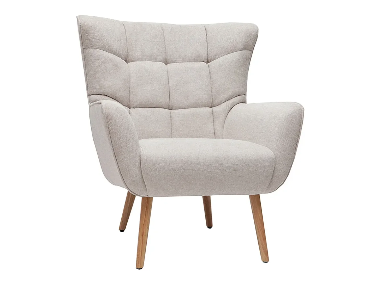 Sillón nórdico efecto terciopelo beige y madera AVERY