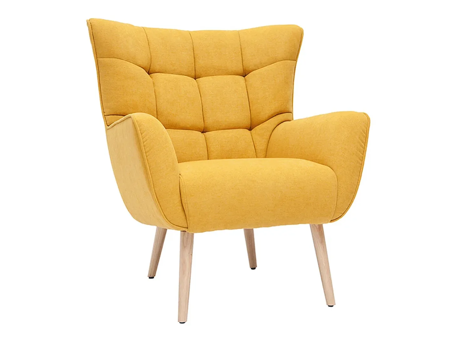 Sillón nórdico efecto terciopelo amarillo mostaza y madera AVERY