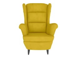Sillón orejero con taburete terciopelo amarillo mostaza