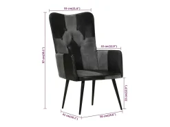 Sillón orejero cuero auténtico negro y gris