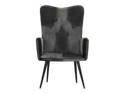 Sillón orejero cuero auténtico negro y gris
