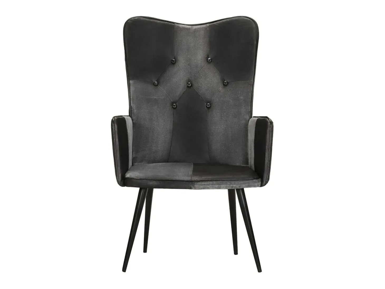 Sillón orejero cuero auténtico negro y gris