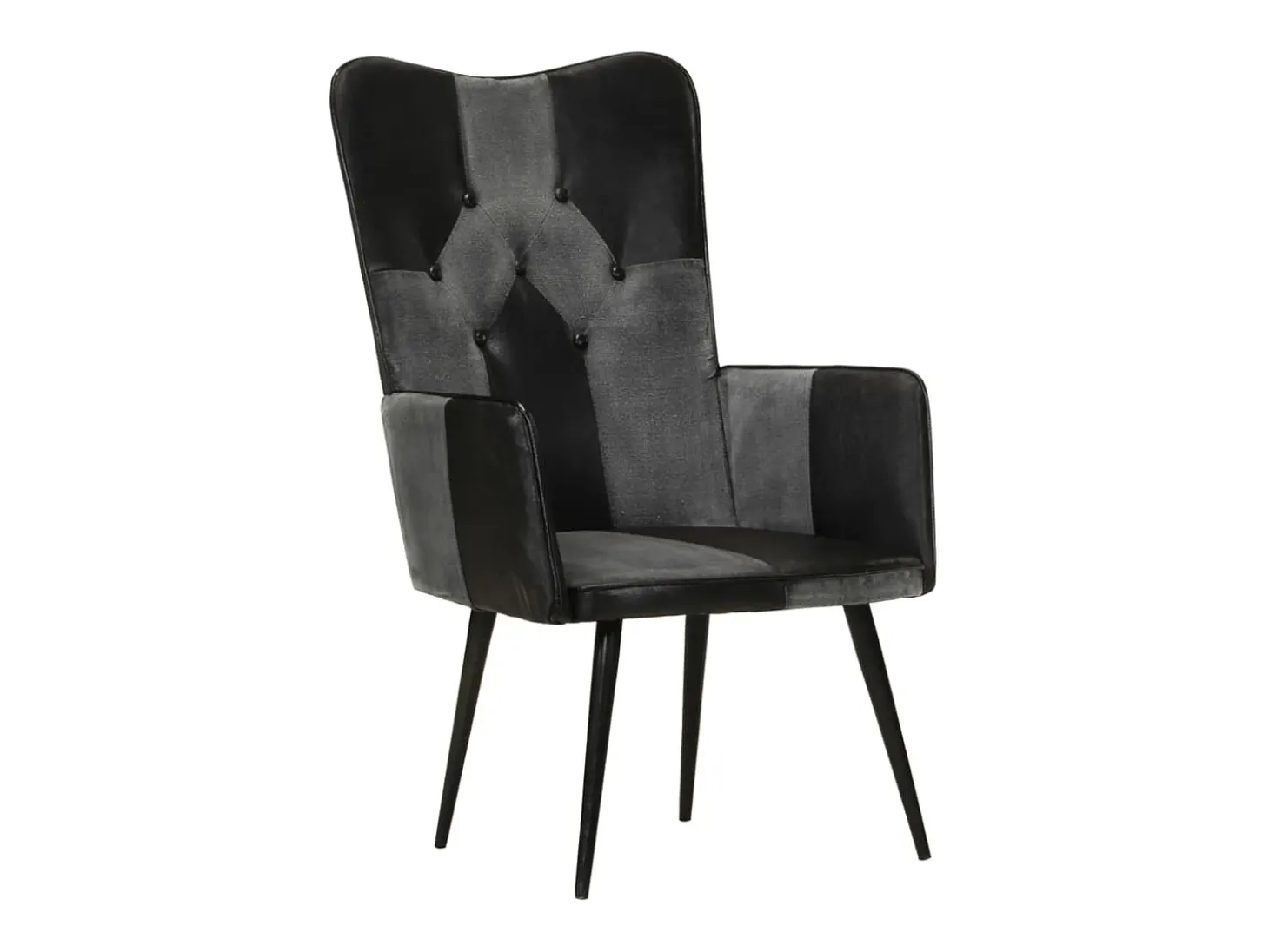 Sillón orejero cuero auténtico negro y gris