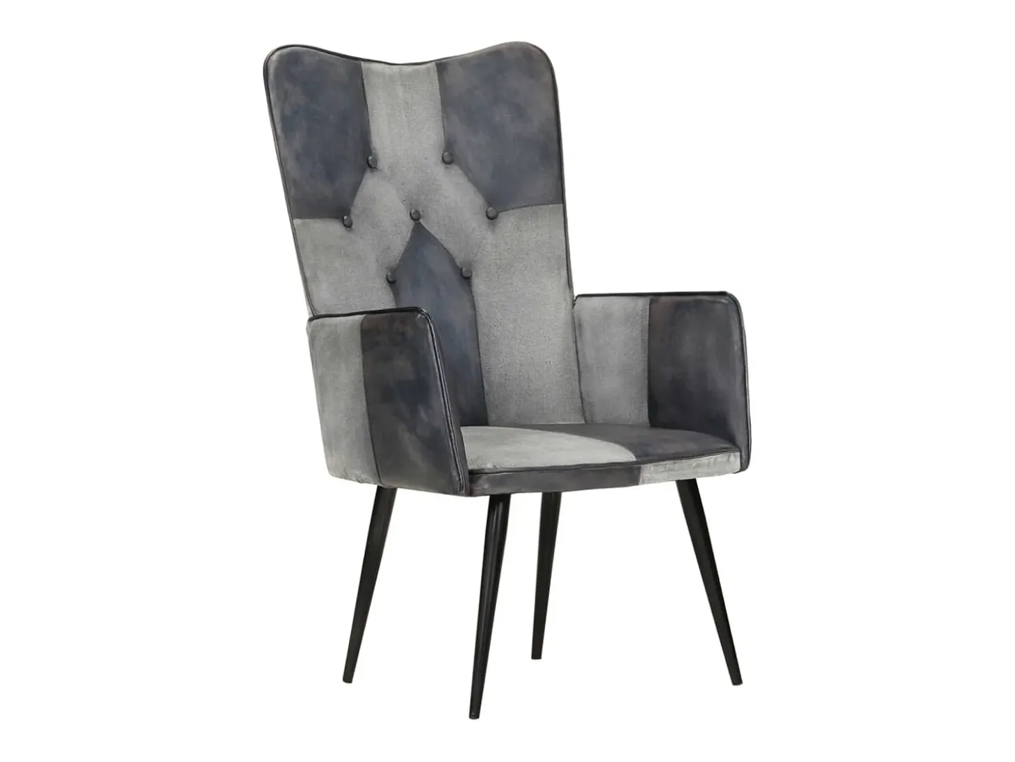 Sillón orejero de cuero auténtico gris