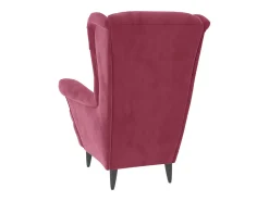 Sillón orejero y taburete de terciopelo rojo tinto