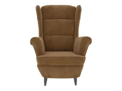 Sillón orejero y taburete de terciopelo marrón