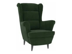 Sillón orejero y taburete de terciopelo verde oscuro