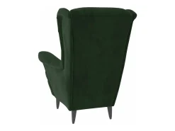 Sillón orejero y taburete de terciopelo verde oscuro