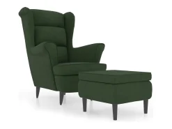 Sillón orejero y taburete de terciopelo verde oscuro