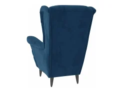 Sillón orejero y taburete de terciopelo azul