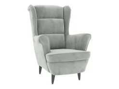 Sillón orejero y taburete de terciopelo gris claro