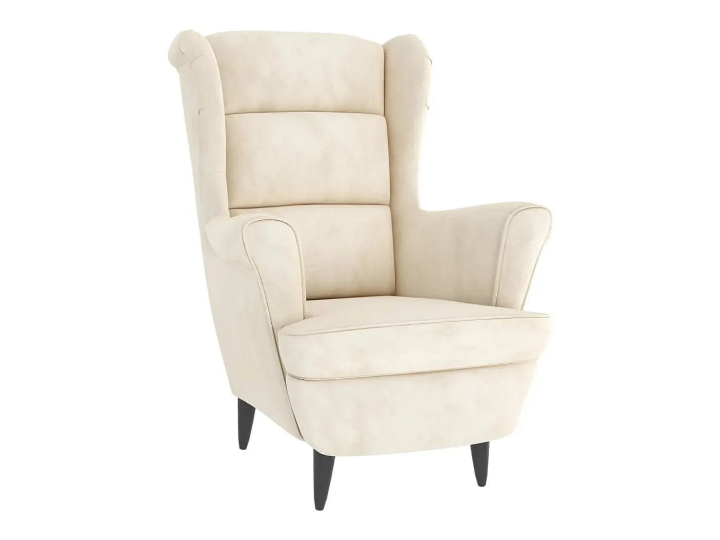 Sillón orejero y taburete de terciopelo crema